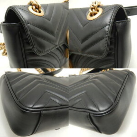 Gucci Bag Black Leather Shoulder GG Marmont - Picture 7 of 9